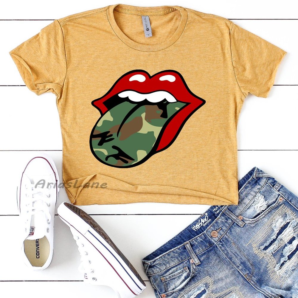 Red Military Lips Crop Top, Womens Crop Top